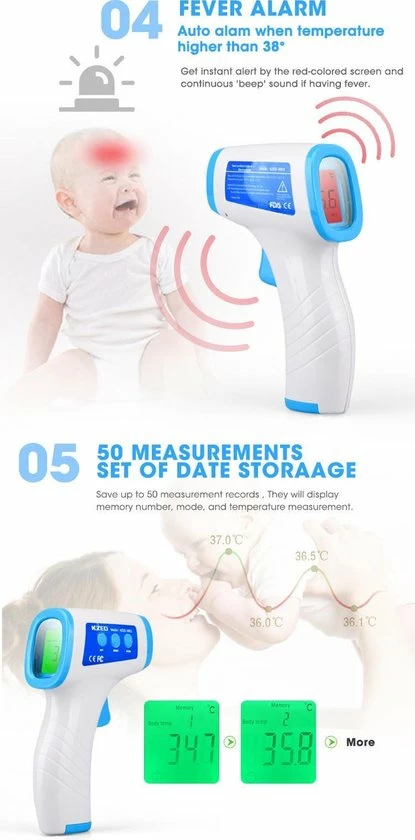 Shopping Moments Products Thermometer Voorhoofd - Temperatuurmeter - Koortsthermometer Voor Volwassenen En Baby's - Digitale Infrarood Thermometer - Met LCD Scherm | Contactloos Lichaamstemperatuur Meten 5 Shopping Moments Products Thermometer Voorhoofd - Temperatuurmeter - Koortsthermometer Voor Volwassenen En Baby's - Digitale Infrarood Thermometer - Met LCD Scherm | Contactloos Lichaamstemperatuur Meten - Afbeelding 3