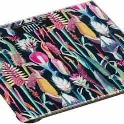 Merkloos Personenweegschaal Met Bloemetjes Print - Zwart / Multicolor - Glas / Kunststof - 28 X 28 Cm