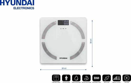 Hyundai ? Personenweegschaal - Lichaamsanalyse ? Basic - Wit Hyundai ? Personenweegschaal - Lichaamsanalyse ? Basic - Wit -Silvergear Shop