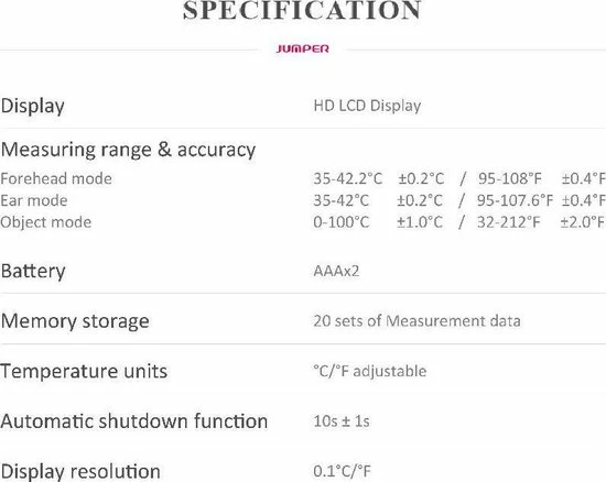 Jumper Medical Infrarood Voorhoofd- En Oorthermometer 6 Jumper Medical Infrarood Voorhoofd- En Oorthermometer - Afbeelding 4