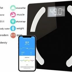 Merkloos Slimme Personenweegschaal - Weegschaal Met Lichaamsanalyse, Bluetooth En NL App - BMI - Vetpercentage En Meer - Zwart -Silvergear Shop 550x462 2