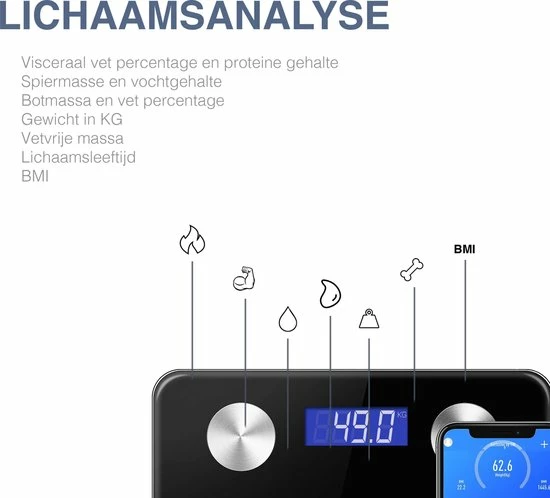 Exclusive By TW Slimme Weegschaal Met Lichaamsanalyse - Personenweegschaal - Bluetooth - Zwart 4 Exclusive By TW Slimme Weegschaal Met Lichaamsanalyse - Personenweegschaal - Bluetooth - Zwart - Afbeelding 2