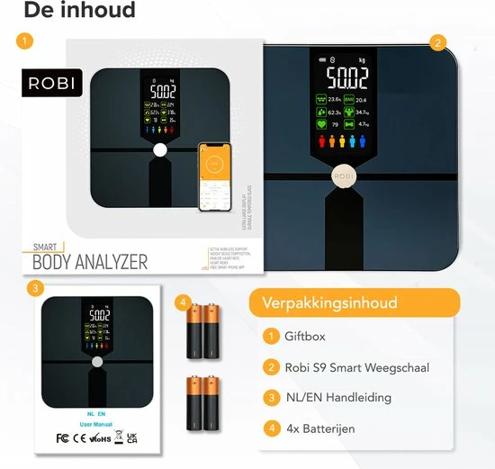 Robi S9 Personenweegschaal met Lichaamsanalyse - Zwart Robi Products Robi S9 Personenweegschaal Met Lichaamsanalyse - Zwart -Silvergear Shop