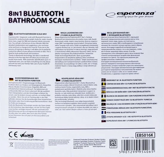 Esperanza Weegschaal B.Fit | Bluetooth | 8-in-1 5 Esperanza Weegschaal B.Fit | Bluetooth | 8-in-1 - Afbeelding 3