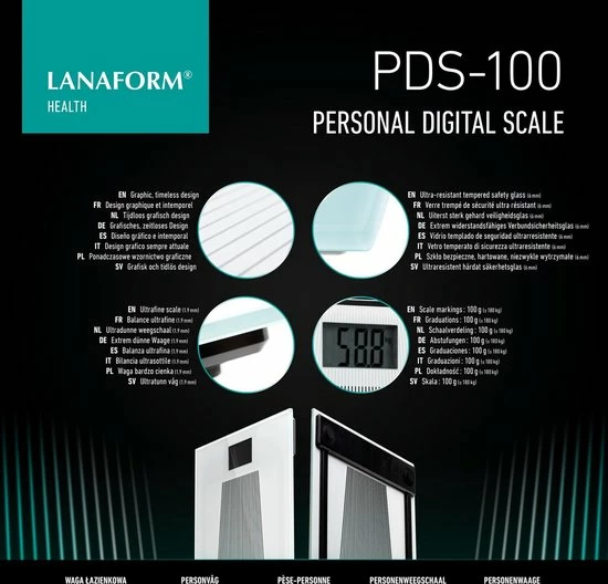 PDS-100 Elektronische Personenweegschaal - wit Lanaform PDS-100 Elektronische Personenweegschaal - Wit Lanaform -Silvergear Shop 550x528 9