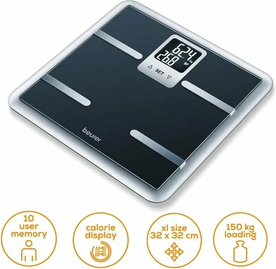 Beurer BG40 - Personenweegschaal Lichaamsanalyse - 150kg - Zwart 13 Beurer BG40 - Personenweegschaal Lichaamsanalyse - 150kg - Zwart - Afbeelding 11