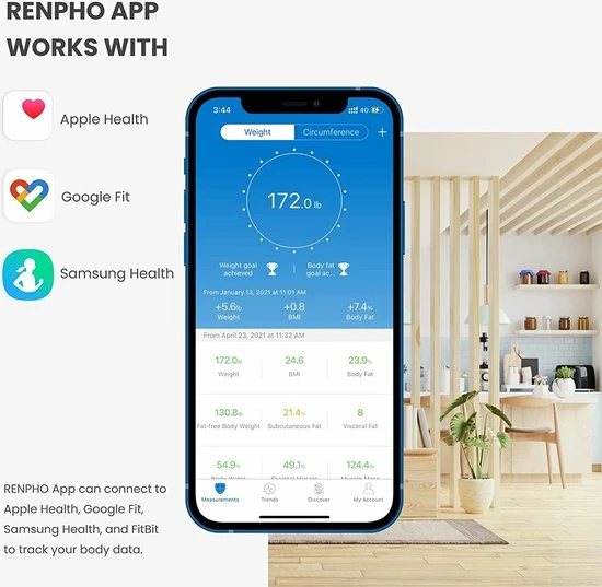 RENPHO Bluetooth Lichaamsvetweegschaal, Digitale Lichaamsgewicht Weegschaal Weegschaal Met Slimme BMI-Schaal, Lichaamssamenstelling Monitoren Met Smartphone-App 8 RENPHO Bluetooth Lichaamsvetweegschaal, Digitale Lichaamsgewicht Weegschaal Weegschaal Met Slimme BMI-Schaal, Lichaamssamenstelling Monitoren Met Smartphone-App - Afbeelding 6