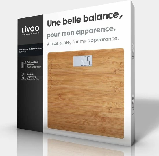 LIVOO DOM306 - Elektronische Weegschaal Van Bamboe - Weegschaal - Weegschaal Personen - Bamboe WeeschaalGewicht Van 6 Kg Tot 180 Kg - Precisie 100 G 5 LIVOO DOM306 - Elektronische Weegschaal Van Bamboe - Weegschaal - Weegschaal Personen - Bamboe WeeschaalGewicht Van 6 Kg Tot 180 Kg - Precisie 100 G - Afbeelding 3