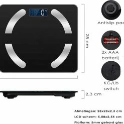 Merkloos Slimme Personenweegschaal - Weegschaal Met Lichaamsanalyse, Bluetooth En NL App - BMI - Vetpercentage En Meer - Zwart -Silvergear Shop 550x539 15