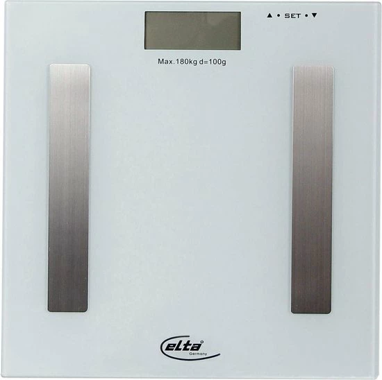 Elta Digitale Body - Fit Weegschaal - Personenweegschaal - Analyseweegschaal - Wit - Grijs - Afmetingen 28 X 28 X 2.5 Cm - Maximaal 180 KG 5 Elta Digitale Body - Fit Weegschaal - Personenweegschaal - Analyseweegschaal - Wit - Grijs - Afmetingen 28 X 28 X 2.5 Cm - Maximaal 180 KG - Afbeelding 3