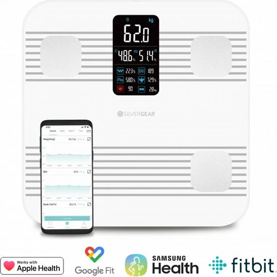 Silvergear Premium Slimme Weegschaal Met Hartslagmeter – 17x Lichaamsanalyse Metingen - Gratis App - Wit 13 Silvergear Premium Slimme Weegschaal Met Hartslagmeter – 17x Lichaamsanalyse Metingen - Gratis App - Wit - Afbeelding 12