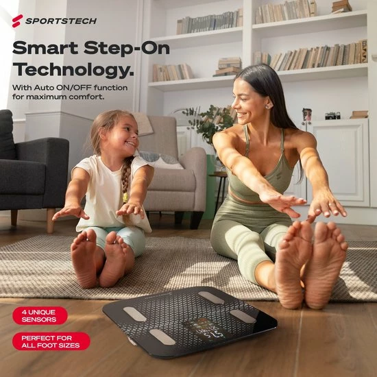 Sportstech Weegschaal - Groot Display - 30 Dagen Acculooptijd - BBS300 - Personenweegschaal - Zwart 9 Sportstech Weegschaal - Groot Display - 30 Dagen Acculooptijd - BBS300 - Personenweegschaal - Zwart - Afbeelding 7