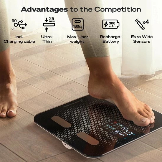 Sportstech Weegschaal - Groot Display - 30 Dagen Acculooptijd - BBS300 - Personenweegschaal - Zwart 10 Sportstech Weegschaal - Groot Display - 30 Dagen Acculooptijd - BBS300 - Personenweegschaal - Zwart - Afbeelding 8