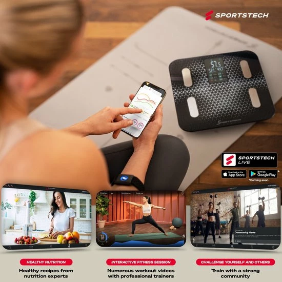 Sportstech Weegschaal - Groot Display - 30 Dagen Acculooptijd - BBS300 - Personenweegschaal - Zwart 12 Sportstech Weegschaal - Groot Display - 30 Dagen Acculooptijd - BBS300 - Personenweegschaal - Zwart - Afbeelding 10