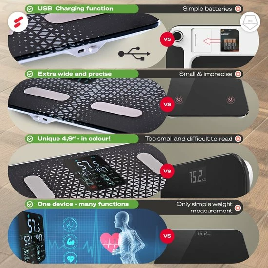 Sportstech Weegschaal - Groot Display - 30 Dagen Acculooptijd - BBS300 - Personenweegschaal - Zwart 13 Sportstech Weegschaal - Groot Display - 30 Dagen Acculooptijd - BBS300 - Personenweegschaal - Zwart - Afbeelding 11