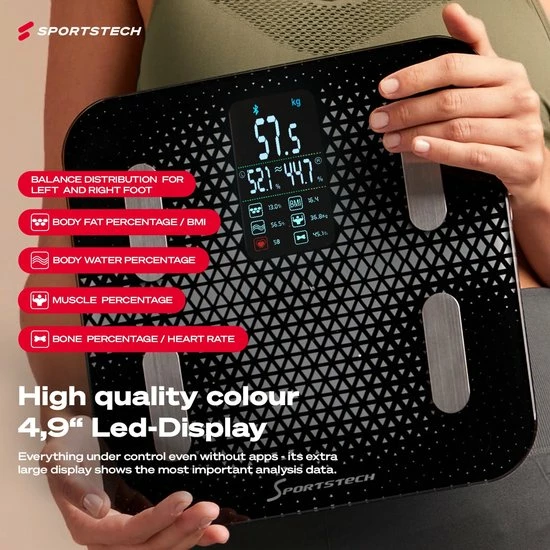 Sportstech Weegschaal - Groot Display - 30 Dagen Acculooptijd - BBS300 - Personenweegschaal - Zwart 14 Sportstech Weegschaal - Groot Display - 30 Dagen Acculooptijd - BBS300 - Personenweegschaal - Zwart - Afbeelding 12