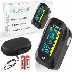 Dozeeli® Saturatiemeter Zuurstofmeter Vinger - Oximeter - FAGG Medische Kwalificatie En Inspectie + CE - NL Handleiding - Opberghoes Koord + Panasonic Batteijen - Zwart