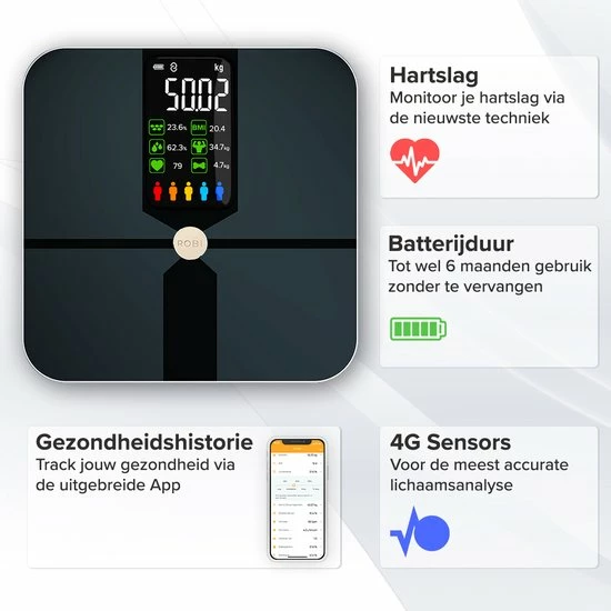 Robi S9 Personenweegschaal met Lichaamsanalyse - Zwart Robi Products Robi S9 Personenweegschaal Met Lichaamsanalyse - Zwart -Silvergear Shop 550x550 20