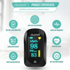 Dozeeli® Saturatiemeter Zuurstofmeter Vinger - Oximeter - FAGG Medische Kwalificatie En Inspectie + CE - NL Handleiding - Opberghoes Koord + Panasonic Batteijen - Zwart -Silvergear Shop 550x550 201