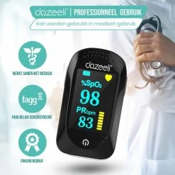 Dozeeli® Saturatiemeter Zuurstofmeter Vinger - Oximeter - FAGG Medische Kwalificatie En Inspectie + CE - NL Handleiding - Opberghoes Koord + Panasonic Batteijen - Zwart -Silvergear Shop 550x550 202