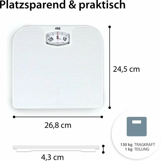 Ade Nina Mechanische Personenweegschaal - Weegbereik 130kg - Wit 4 Ade Nina Mechanische Personenweegschaal - Weegbereik 130kg - Wit - Afbeelding 2