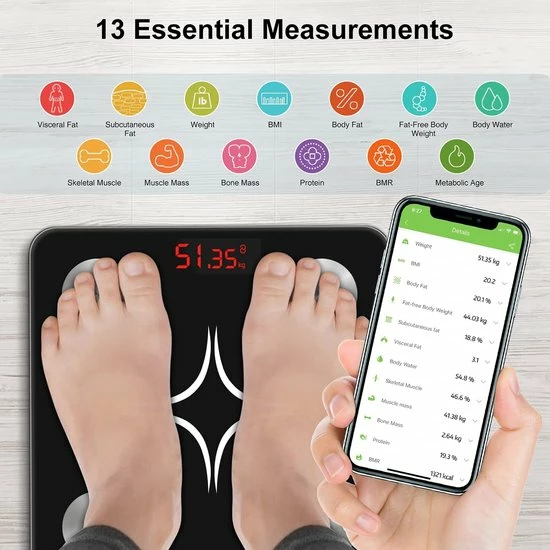 Kinsmart INSMART Digitale Personenweegschaal Met App, Bluetooth Weegschaal Voor Lichaamsvet, BMI, Gewicht, Pulsslag, Spiermassa, Water, Eiwitten, Skeletspieren, Botgewicht, BMR, Enz. 8 Kinsmart INSMART Digitale Personenweegschaal Met App, Bluetooth Weegschaal Voor Lichaamsvet, BMI, Gewicht, Pulsslag, Spiermassa, Water, Eiwitten, Skeletspieren, Botgewicht, BMR, Enz. - Afbeelding 6