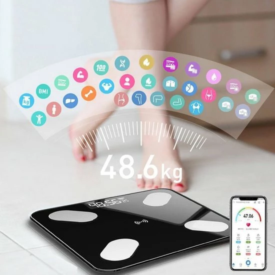 Merkloos Smart Bluetooth Digitale Weegschaal - Fitness - Vetpercentage - Gewicht Schaal - Gezondheid - Health Tracker - Met App 4 Merkloos Smart Bluetooth Digitale Weegschaal - Fitness - Vetpercentage - Gewicht Schaal - Gezondheid - Health Tracker - Met App - Afbeelding 2
