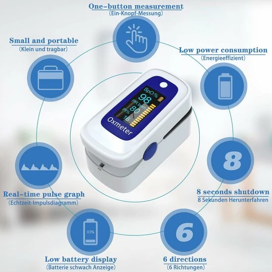 MomMed Pulse Oximeter, Oxygen Saturation Meter Finger, Oximeter With Omnidirectional OLED Screen Display, Portable Lightweight Pulse Oximeter Finger Pulse Oximeter With Lanyard And Batteries 9 MomMed Pulse Oximeter, Oxygen Saturation Meter Finger, Oximeter With Omnidirectional OLED Screen Display, Portable Lightweight Pulse Oximeter Finger Pulse Oximeter With Lanyard And Batteries - Afbeelding 7