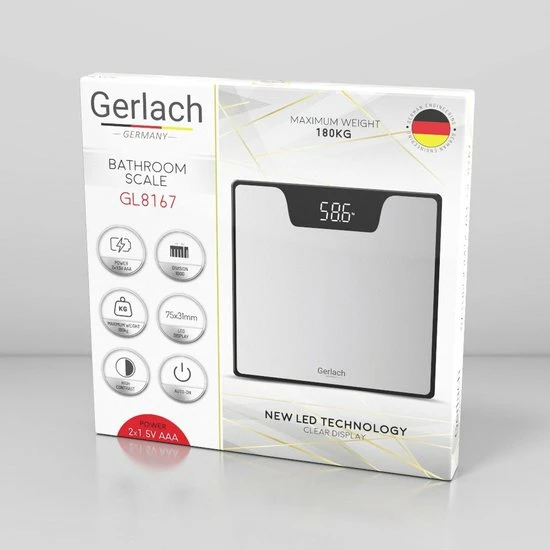 Gerlach / Weegschaal glazen / LED-display / Tot 180 kg Gerlach / Weegschaal Glazen / LED-display / Tot 180 Kg -Silvergear Shop 550x550 74