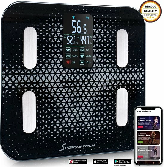 Sportstech Weegschaal - Groot Display - 30 Dagen Acculooptijd - BBS300 - Personenweegschaal - Zwart 3 Sportstech Weegschaal - Groot Display - 30 Dagen Acculooptijd - BBS300 - Personenweegschaal - Zwart