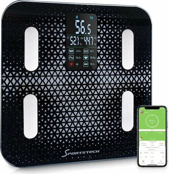 Sportstech Weegschaal - Groot Display - 30 Dagen Acculooptijd - BBS300 - Personenweegschaal - Zwart 6 Sportstech Weegschaal - Groot Display - 30 Dagen Acculooptijd - BBS300 - Personenweegschaal - Zwart - Afbeelding 4