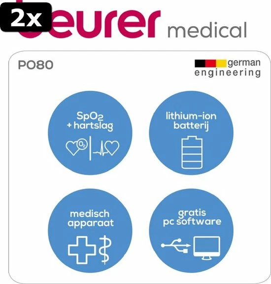 2x Beurer PO80 - Saturatiemeter/Pulseoximeter - Hartslagmeter - USB Data-overdracht 5 2x Beurer PO80 - Saturatiemeter/Pulseoximeter - Hartslagmeter - USB Data-overdracht - Afbeelding 3