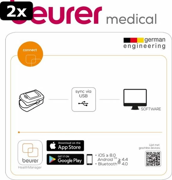 2x Beurer PO80 - Saturatiemeter/Pulseoximeter - Hartslagmeter - USB Data-overdracht 6 2x Beurer PO80 - Saturatiemeter/Pulseoximeter - Hartslagmeter - USB Data-overdracht - Afbeelding 4