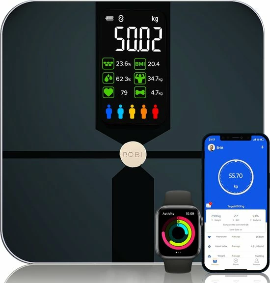 Robi S9 Personenweegschaal met Lichaamsanalyse - Zwart Robi Products Robi S9 Personenweegschaal Met Lichaamsanalyse - Zwart -Silvergear Shop