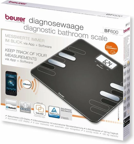 Beurer BF600 - Personenweegschaal Lichaamsanalyse - Bluetooth - 180kg - Zwart 10 Beurer BF600 - Personenweegschaal Lichaamsanalyse - Bluetooth - 180kg - Zwart - Afbeelding 8