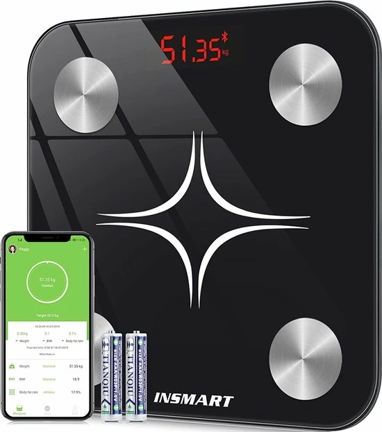 Kinsmart INSMART Digitale Personenweegschaal Met App, Bluetooth Weegschaal Voor Lichaamsvet, BMI, Gewicht, Pulsslag, Spiermassa, Water, Eiwitten, Skeletspieren, Botgewicht, BMR, Enz. 3 Kinsmart INSMART Digitale Personenweegschaal Met App, Bluetooth Weegschaal Voor Lichaamsvet, BMI, Gewicht, Pulsslag, Spiermassa, Water, Eiwitten, Skeletspieren, Botgewicht, BMR, Enz.