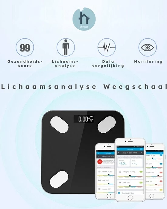 Thuys Lichaamsanalyse Weegschaal - Weegschaal - BMI Meter - Lichaamsanalyse Weegschaal - Digitale Gezondheidsmeter - Slimme Weegschaal Met App - Gezondheid & Innovatie 4 Thuys Lichaamsanalyse Weegschaal - Weegschaal - BMI Meter - Lichaamsanalyse Weegschaal - Digitale Gezondheidsmeter - Slimme Weegschaal Met App - Gezondheid & Innovatie - Afbeelding 2