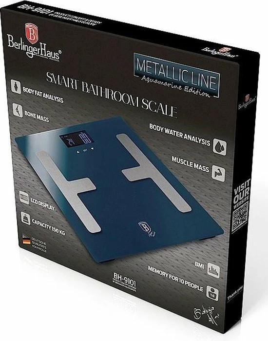 Berlinger Haus 9101 - Digitale Bodyfat Weegschaal - 150 Kg - Aquamarine Collection 4 Berlinger Haus 9101 - Digitale Bodyfat Weegschaal - 150 Kg - Aquamarine Collection - Afbeelding 2
