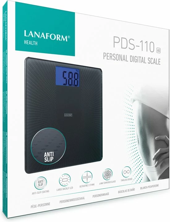 Lanaform PDS-110 - Elektronische Antislip Weegschaal - Vierkant Black 6 Lanaform PDS-110 - Elektronische Antislip Weegschaal - Vierkant Black - Afbeelding 4